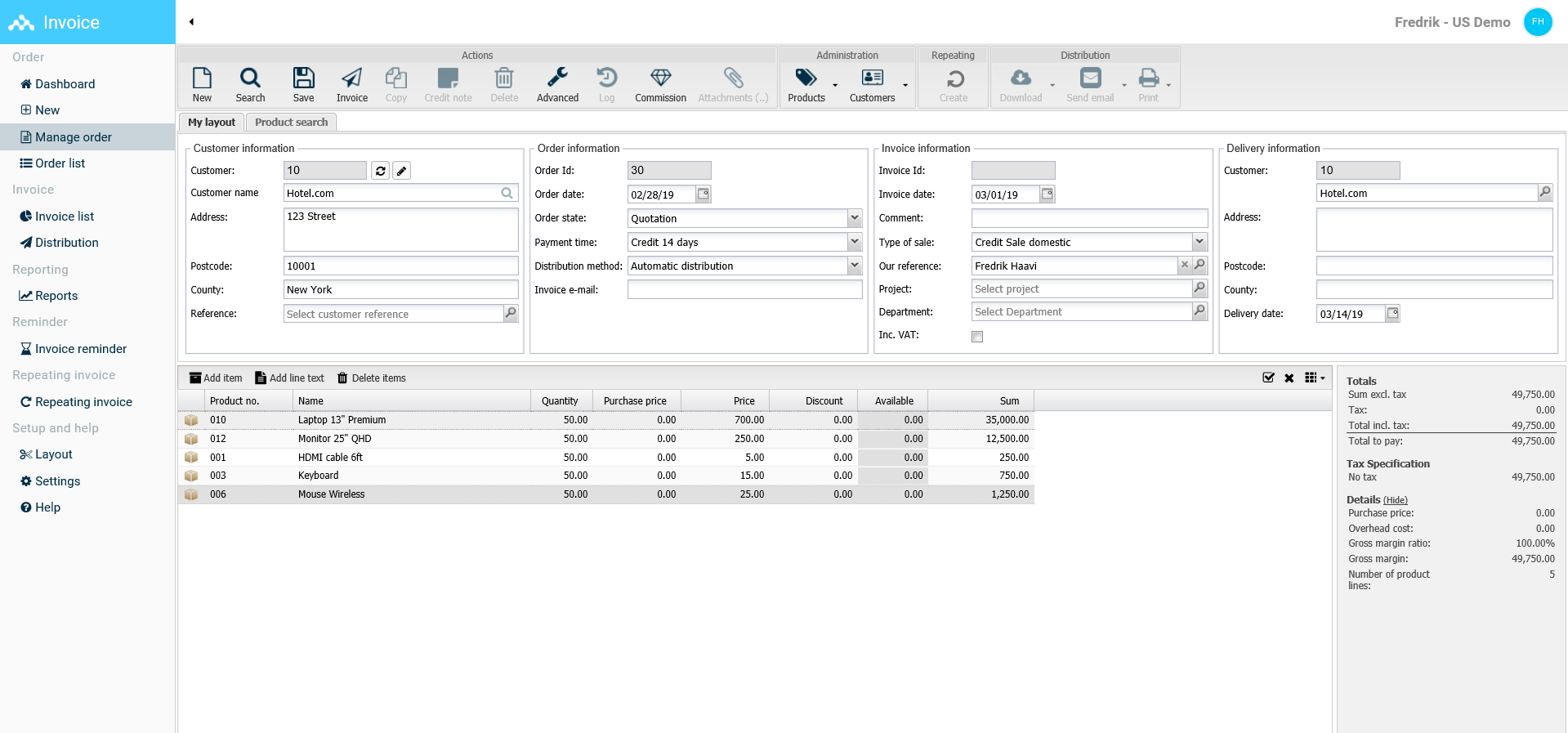 24SevenOffice Software - Invoice order management