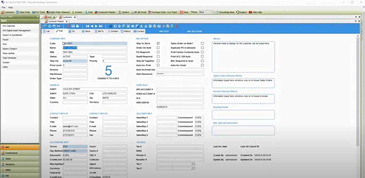N41 screenshot: N41 create sales order