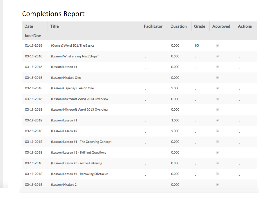 Edvance360 Software - Completions Report