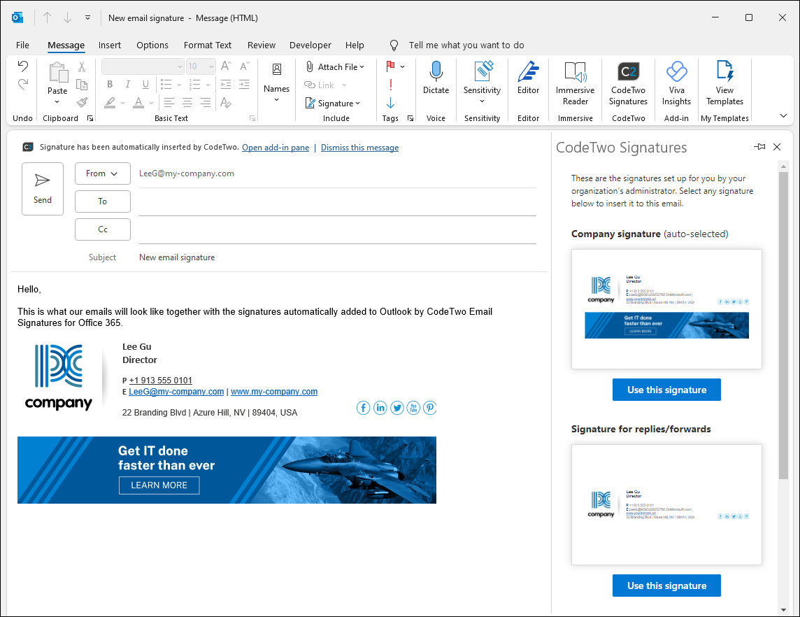 how do i make my email signature automatic in outlook 365