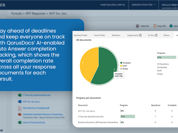 QorusDocs Software - Stay ahead of deadlines with QorusDocs' AI-enabled Auto Answer completion tracking.