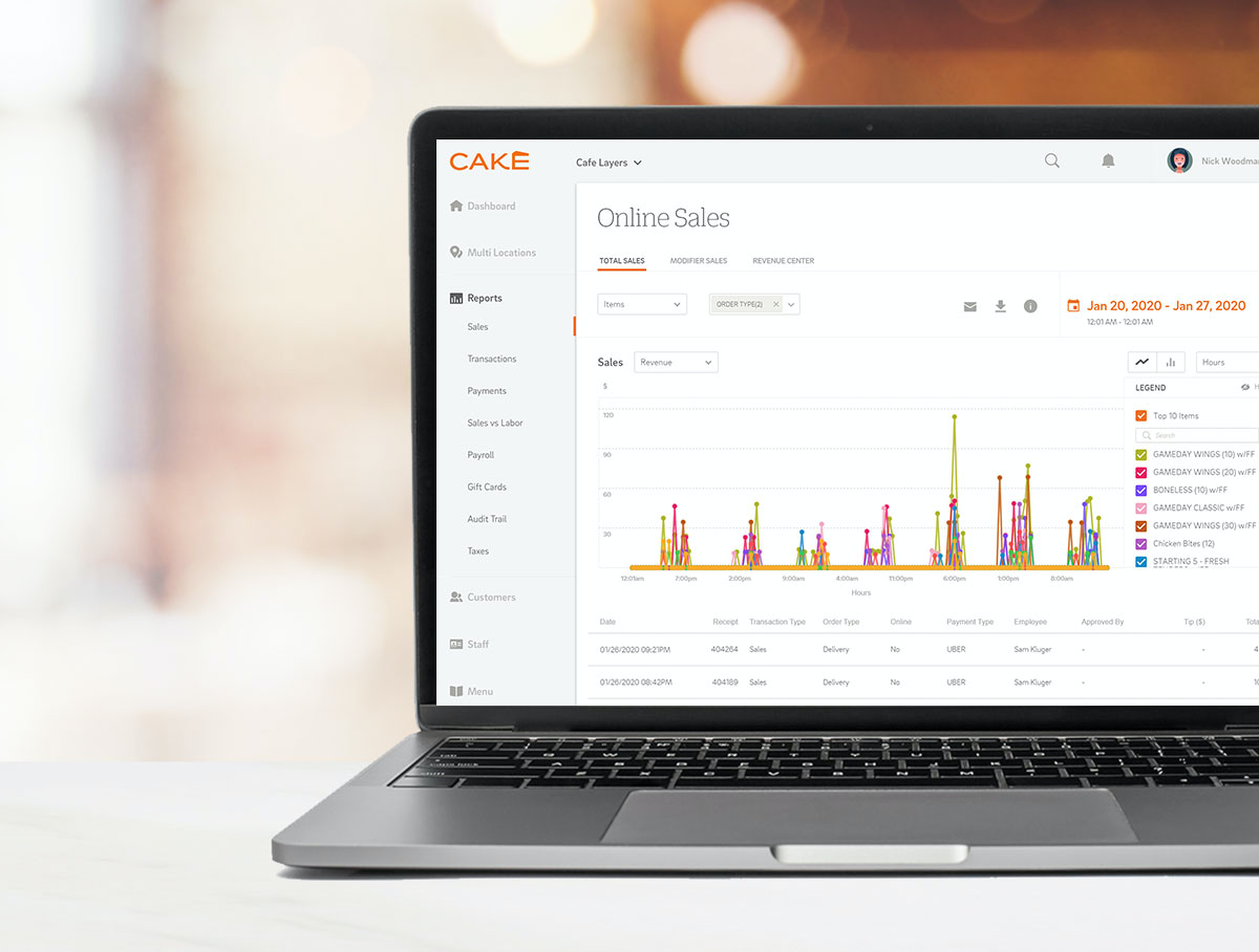Mad Mobile Restaurant POS Software - Get an instant look at the health of your restaurant with dynamic reporting from CAKE. Browse wages, hours worked, sales categories, and more.