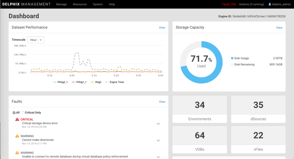 Delphix screenshot: Delphix dashboard