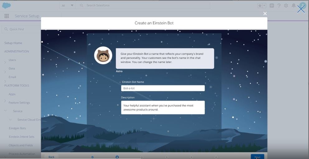 Salesforce Einstein Software - Salesforce Einstein creating a bot
