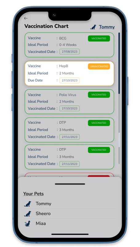 JGDHealth Pets screenshot: JGDHealth Pets vaccination chart