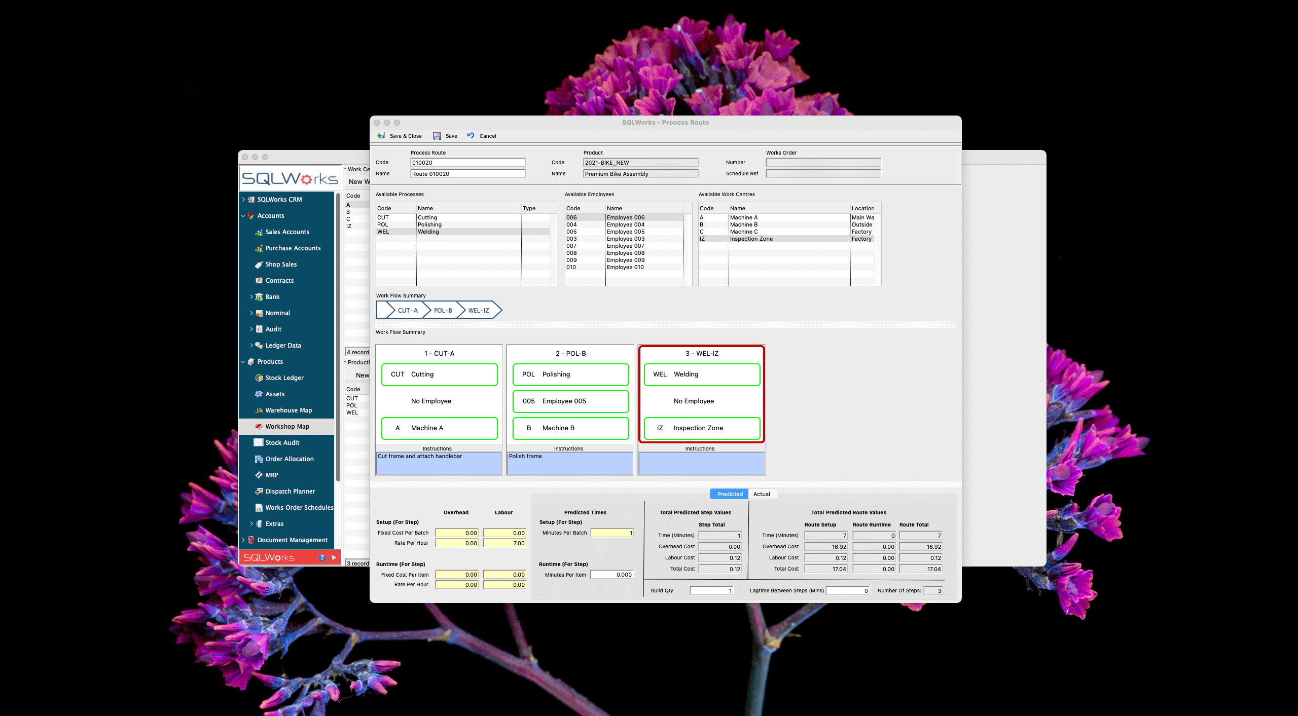 SQLWorks Software - Manufacturing/Process Routes Example