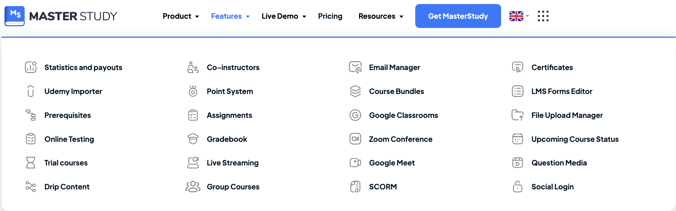 Masterstudy LMS screenshot: Our greatest variety of features! 