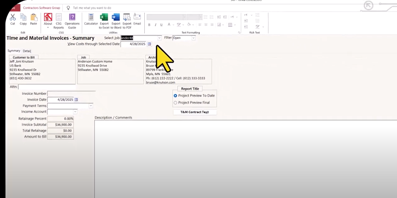 The Plus Series screenshot: The Plus Series time and material invoices