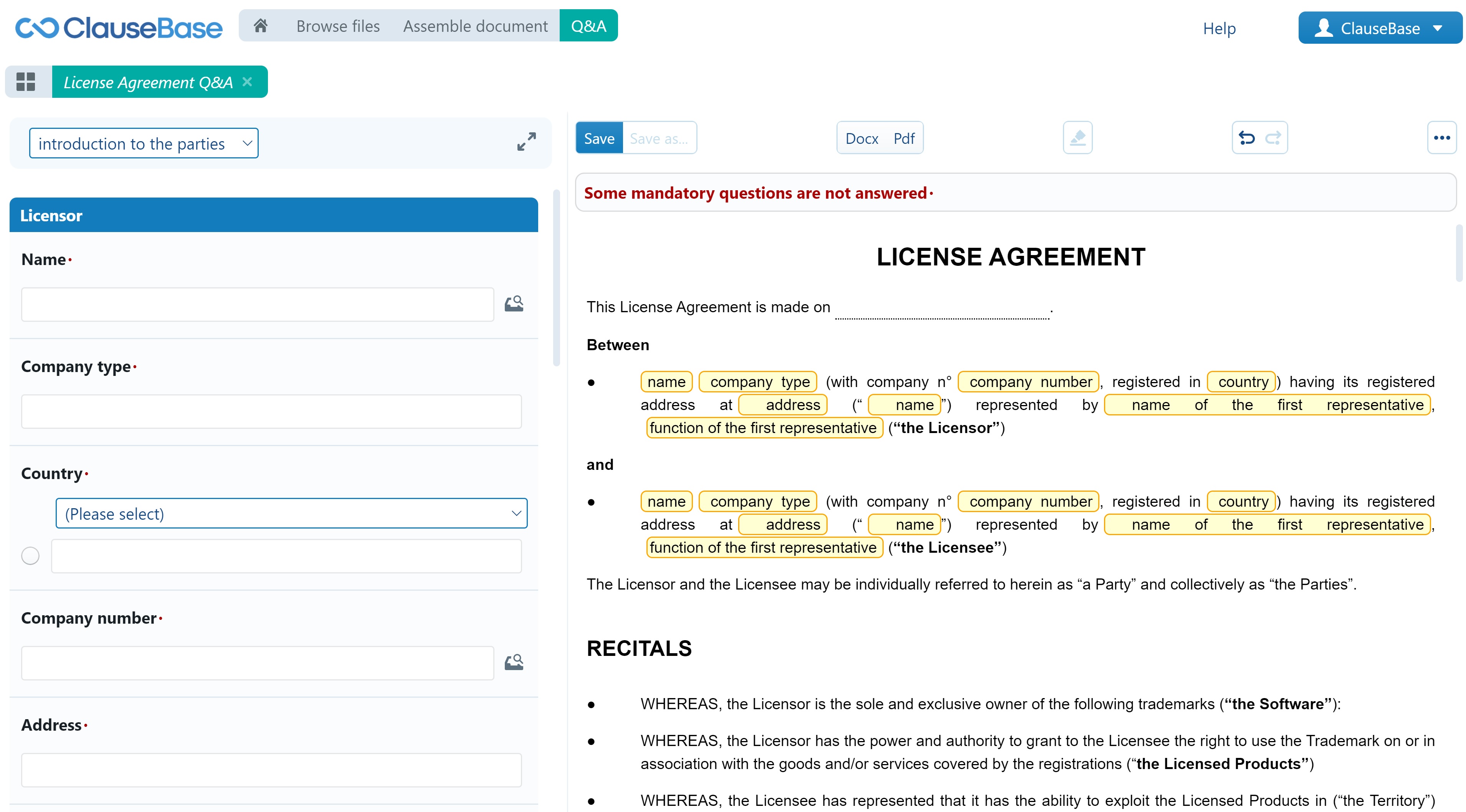 Clause9 screenshot: Q&A mode