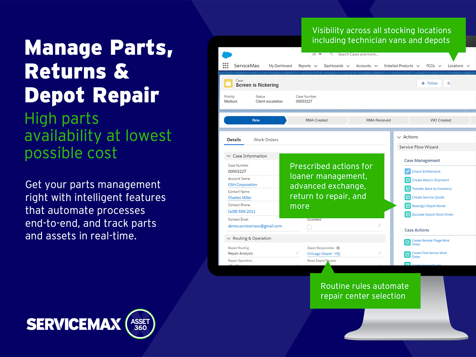 Make your inventory processes more efficient with spare parts, returns and depot repair management with ServiceMax Asset 360.