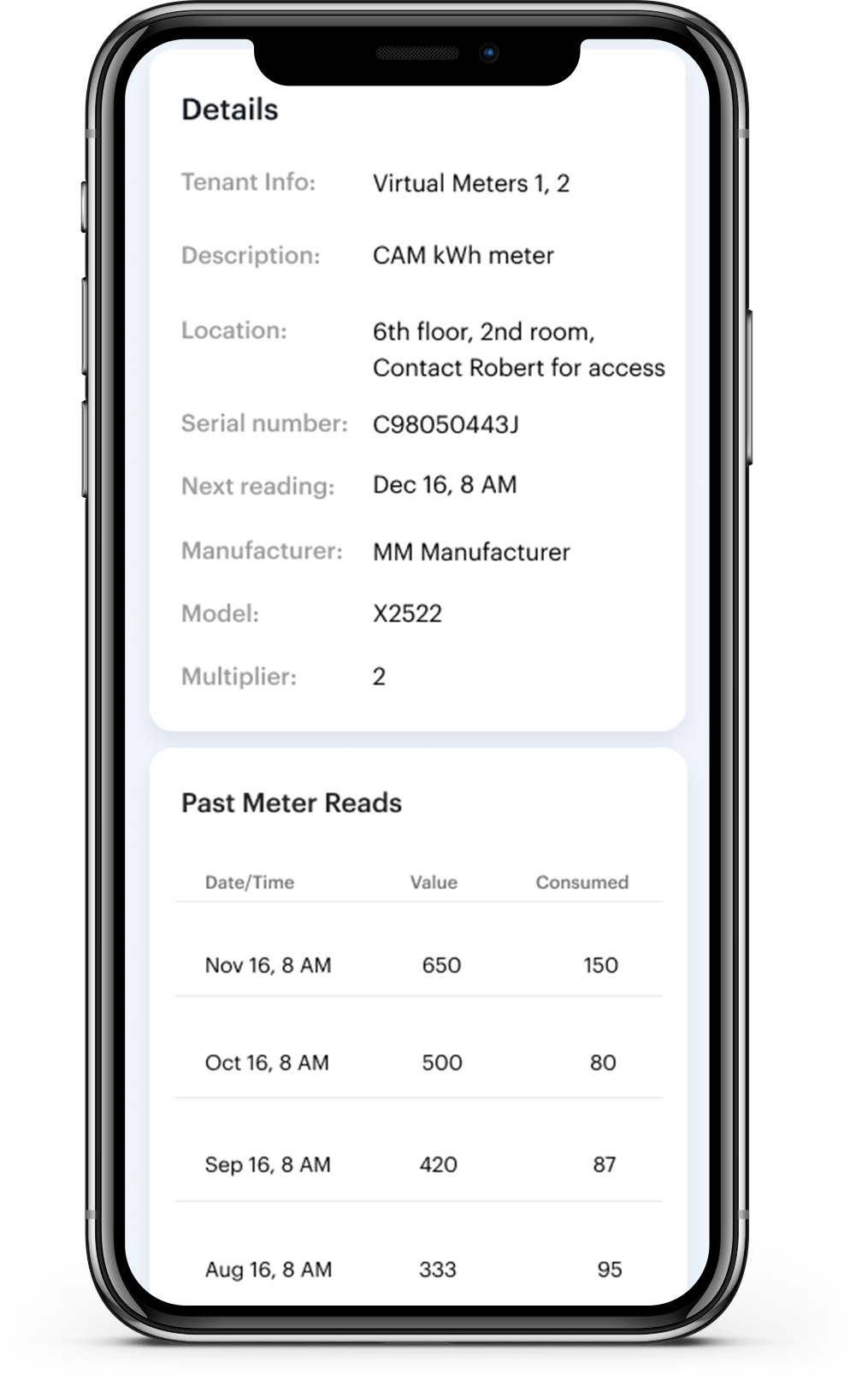 Comprehensive meter information and historical meter reads all accessible from the mobile app.