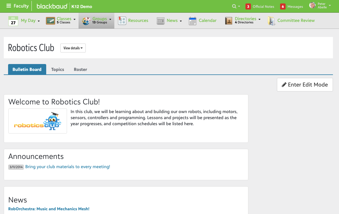 Blackbaud Learning Management System groups