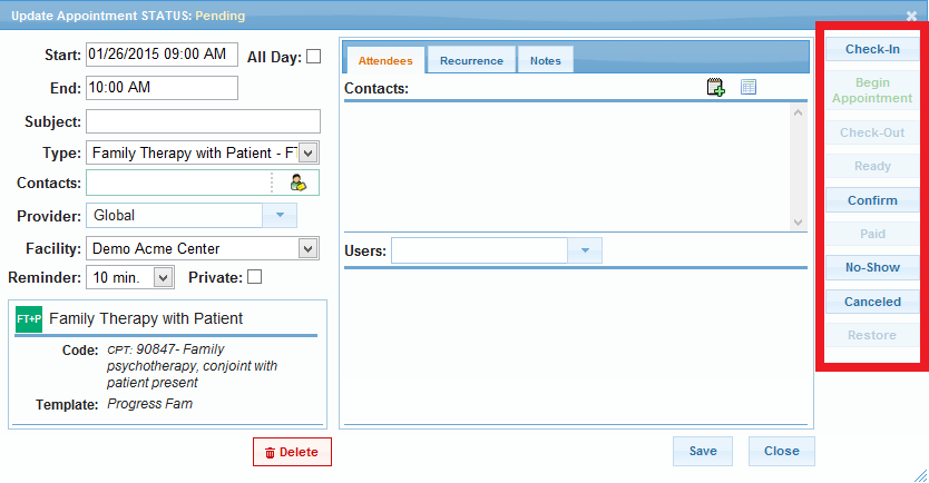 BestNotes Software - Set appointment and add members to the meeting within the calendar feature in BestNotes