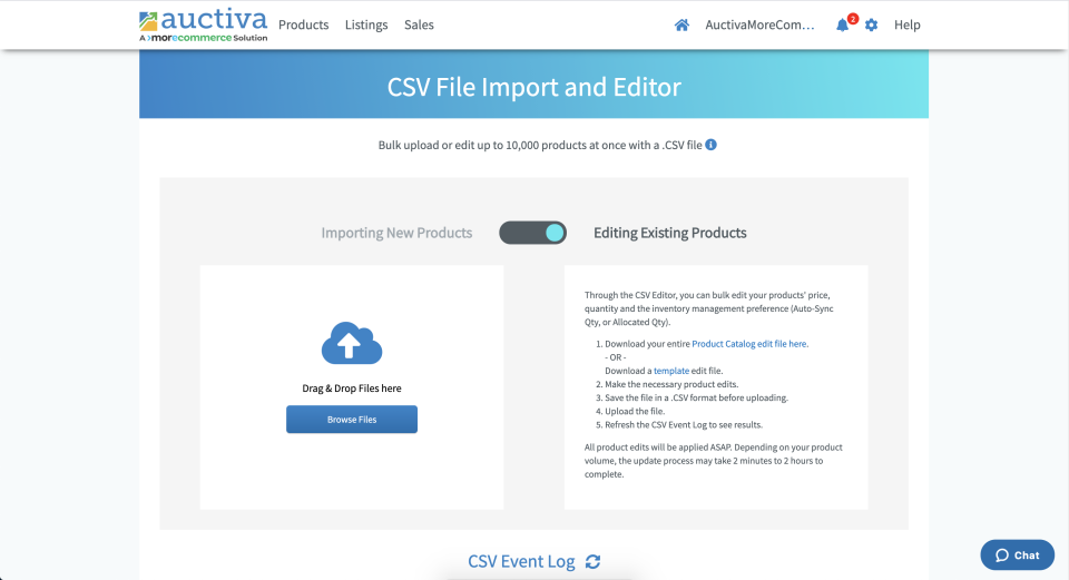 Auctiva CSV importing and editing