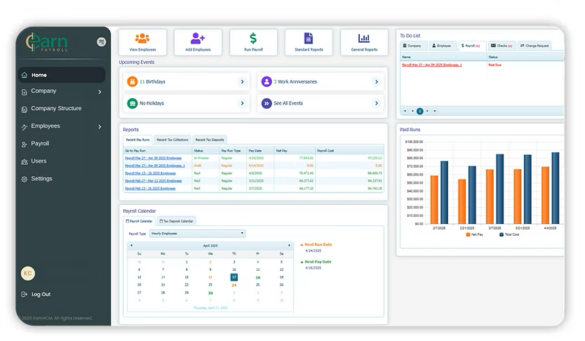 EarnHCM screenshot: EarnPayroll Dashboard