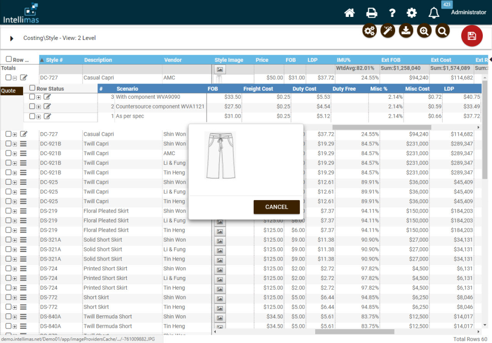 Intellimas is multi-leveled for representing iterative processes, showing here the expanded viewing of nested rows