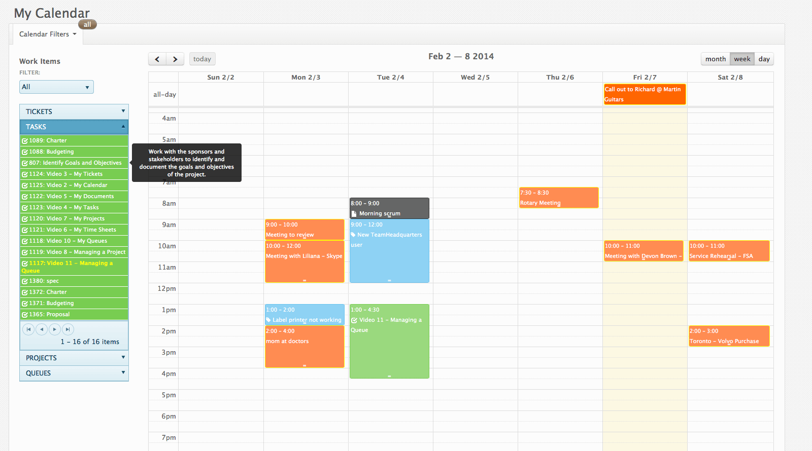 TeamHeadquarters Software - Users can also schedule project tasks on the calendar