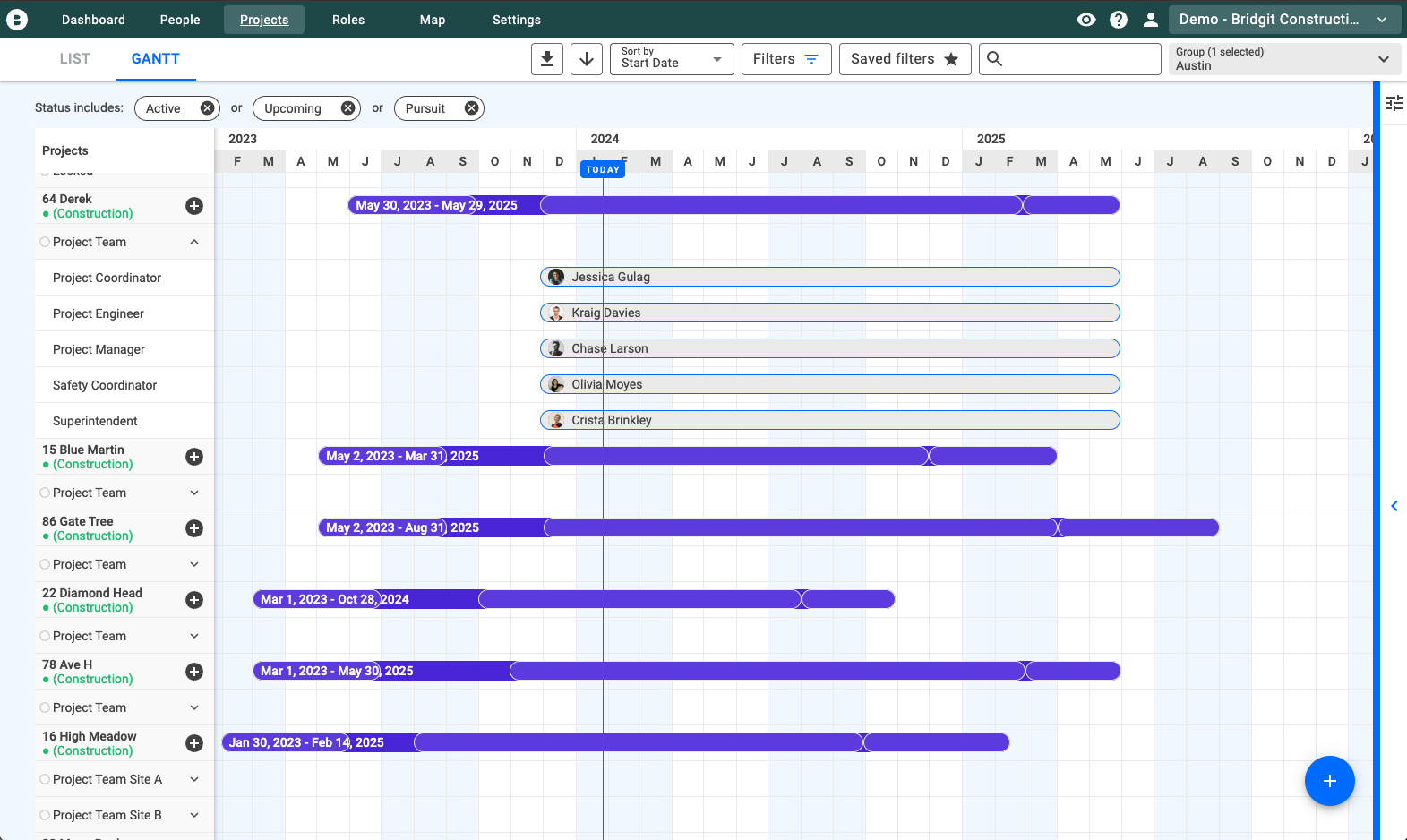 The Project Gantt view helps visualize your projects, pursuits, and their respective teams. Used to foster more collaborative meetings and provide visibility to the larger team, the Gantt is perfect for making needed changes on the fly.