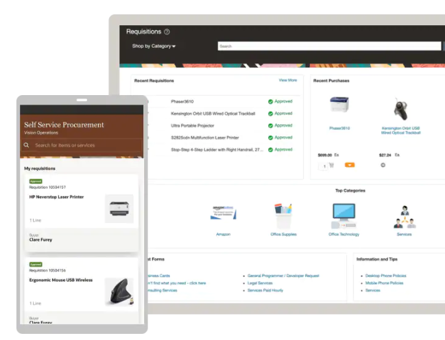 Oracle Fusion Cloud Procurement screenshot: Streamline shopping and manage spend