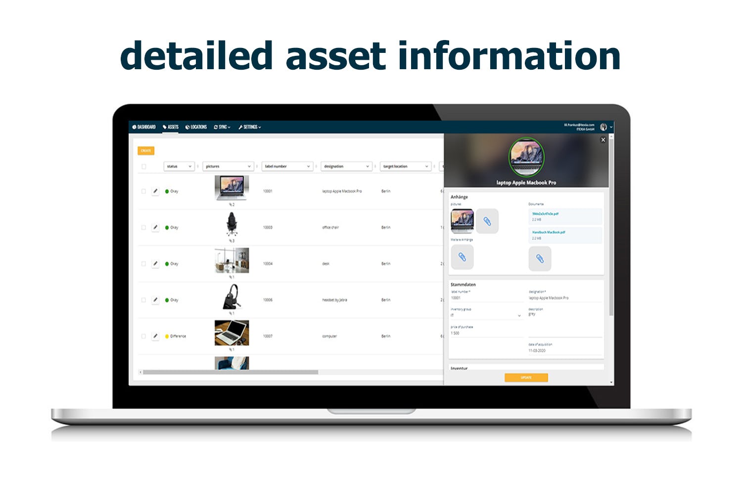 ITEXIA Software - get every information and history of assets in the detailed view