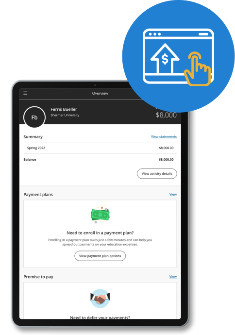 Integrated Payments screenshot: The ePayment suite integrates Payment Processing, Payment Plans, Bill Presentment, and Cashiering.