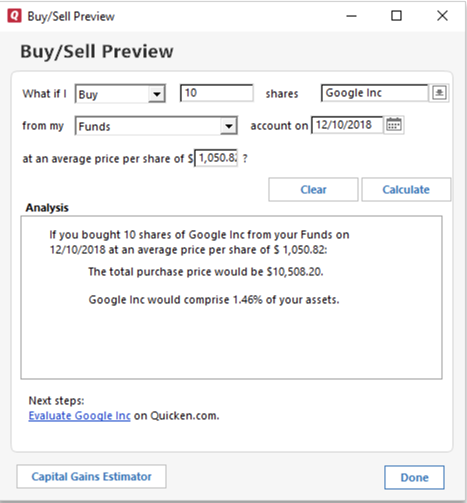 Quicken tax planning