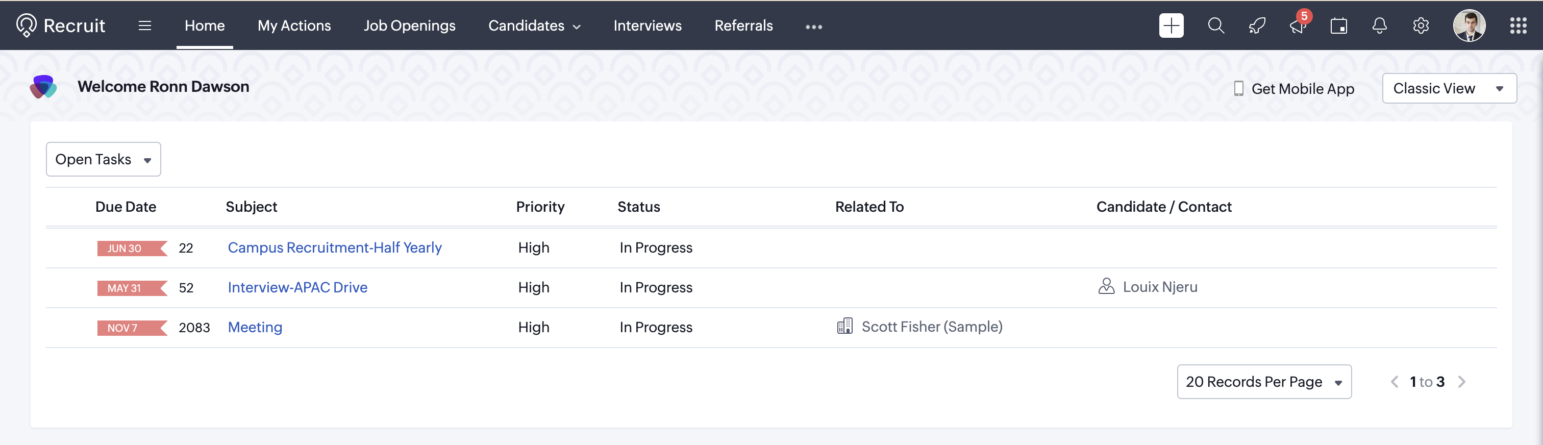 Zoho People Plus screenshot: Talent Acquisition in Zoho People Plus