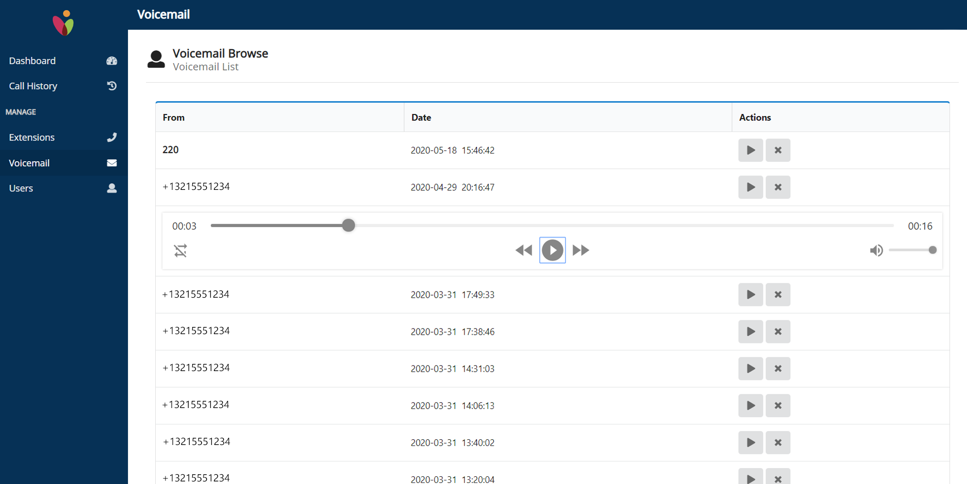 Vonix Flex Voicemail Portal