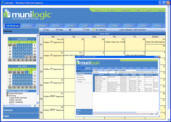MuniLogic communications management view with calendar management feature