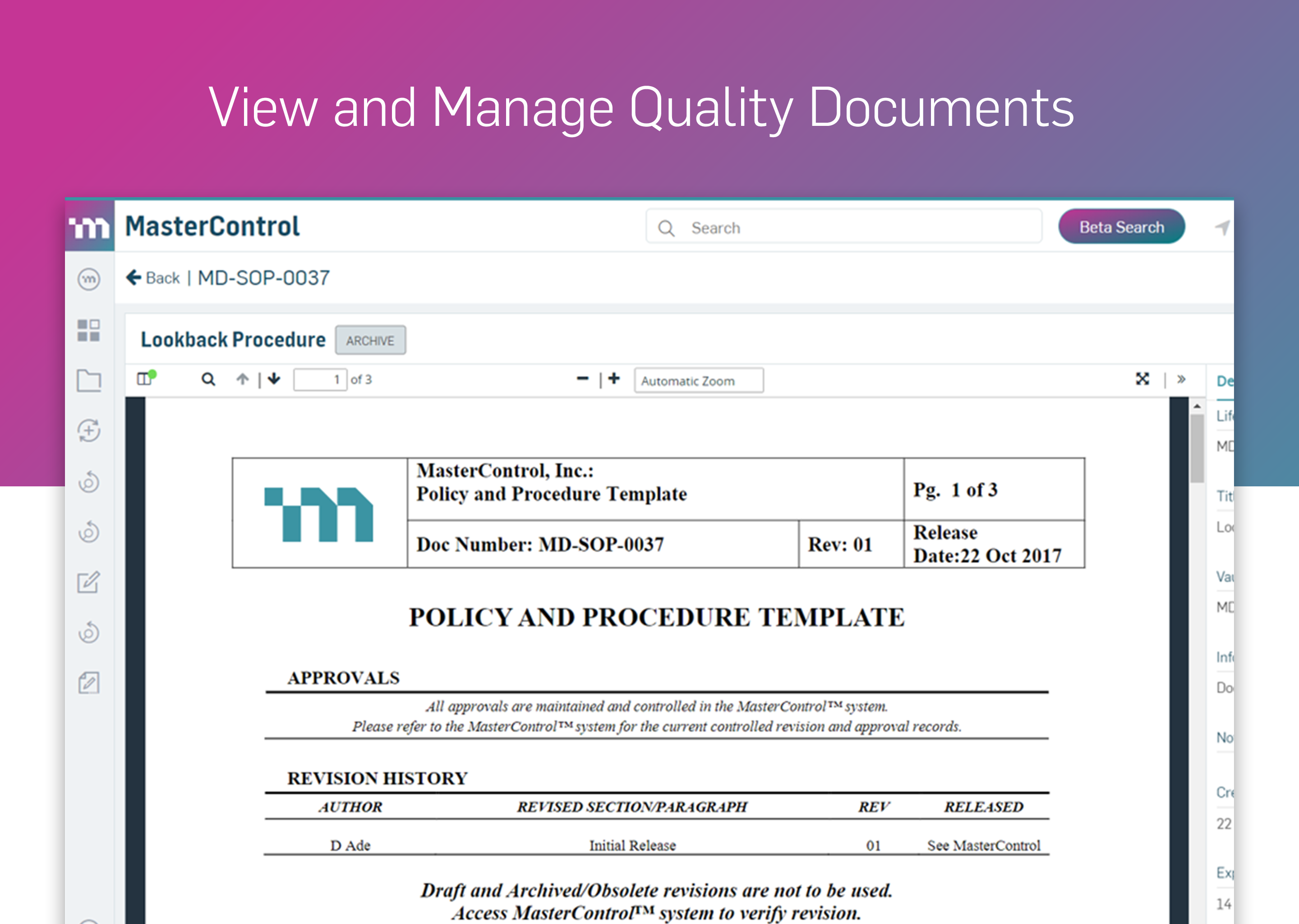 View and Manage Quality Documents