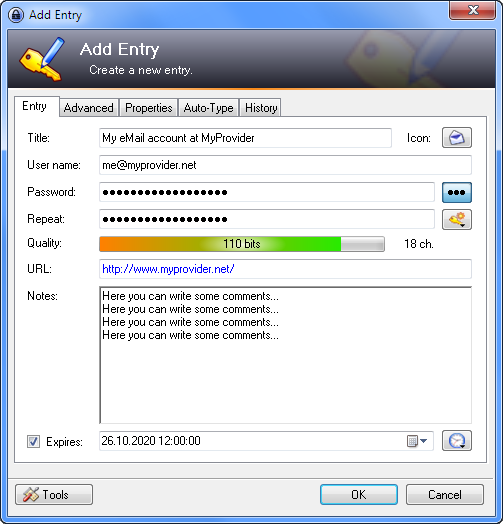 KeePass New Entry