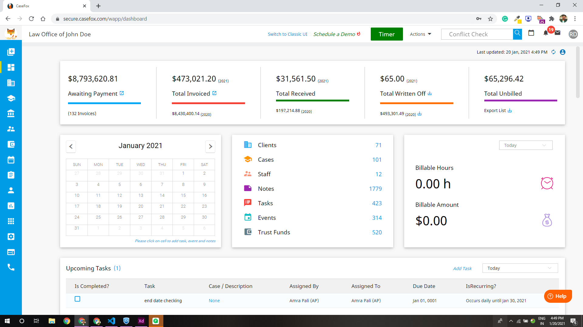 CaseFox Software - Billable hours screenshot