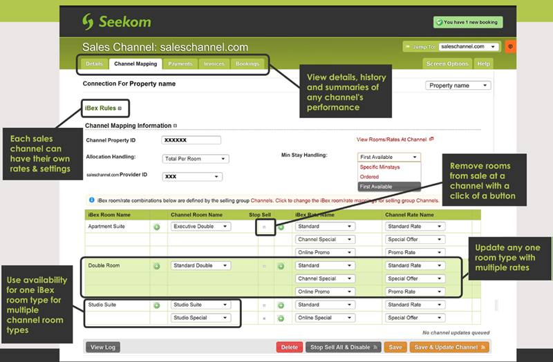 iBex PMS Software - The channel mapping tab allows the viewing of details, histories and summaries of any channel's performance