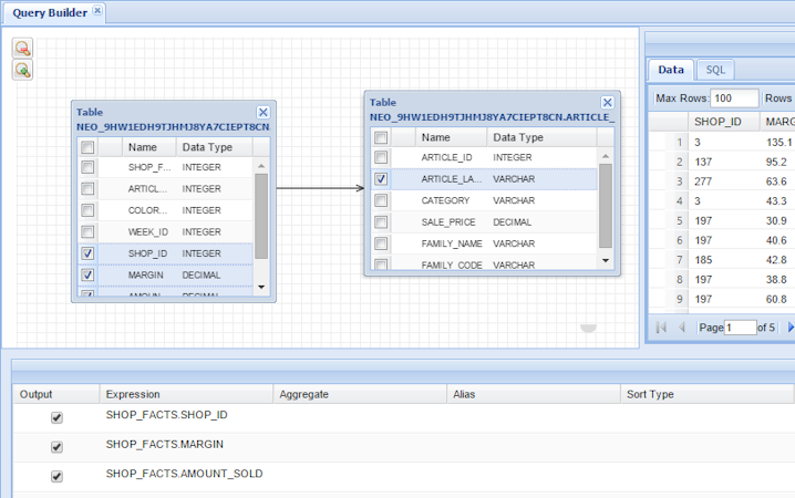 DBHawk screenshot: SQL Query Builder