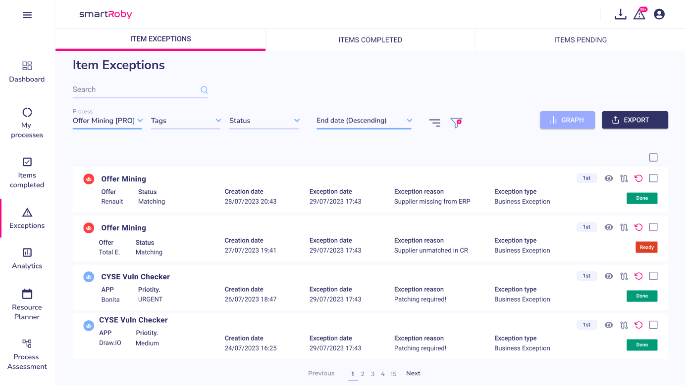 SmartRoby Software - Exception Management