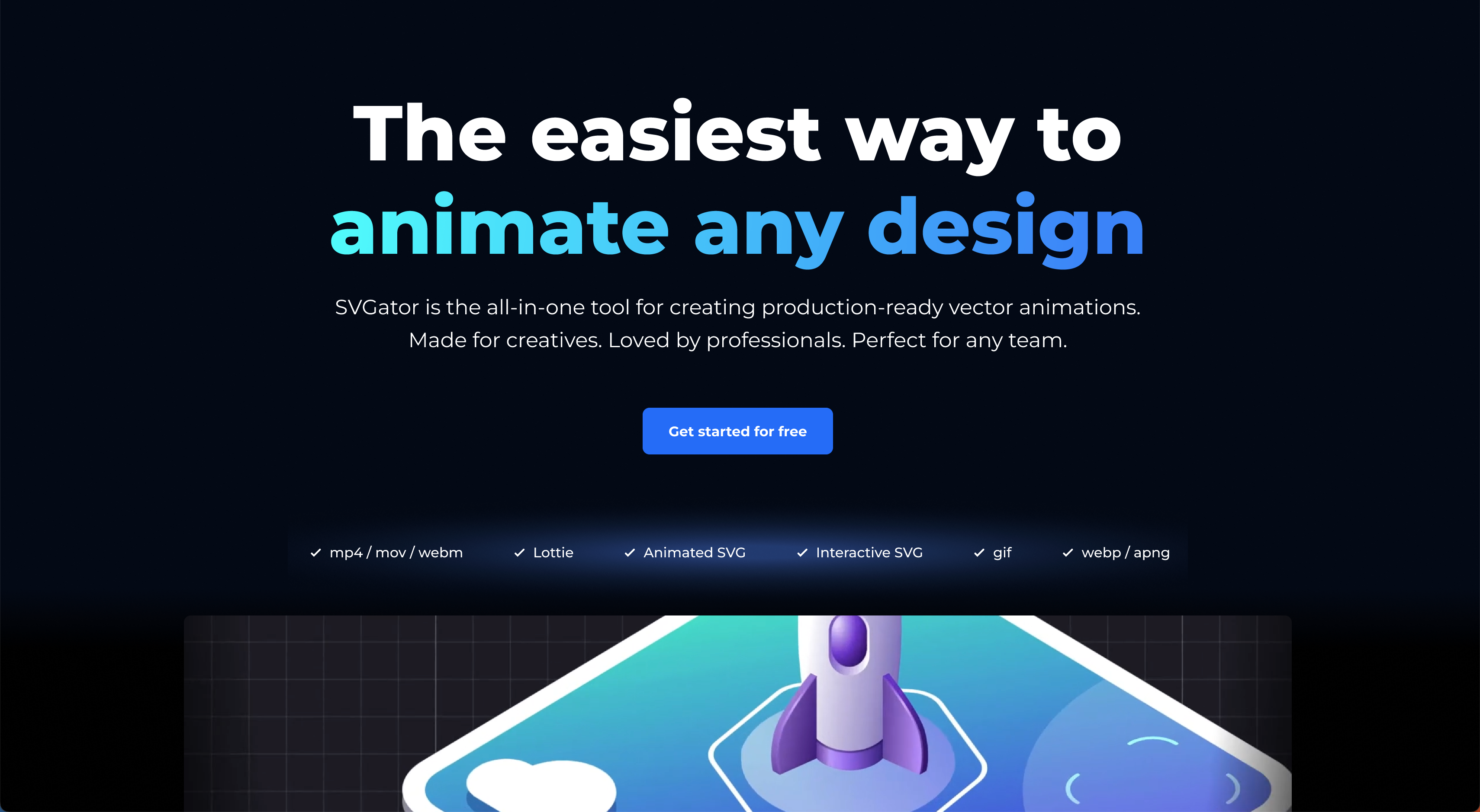 SVGator Software - SVGator is a web-based tool that simplifies creating and animating vector graphics. It offers intuitive controls for designers to bring illustrations, logos, and icons to life without coding, making animation accessible and efficient.