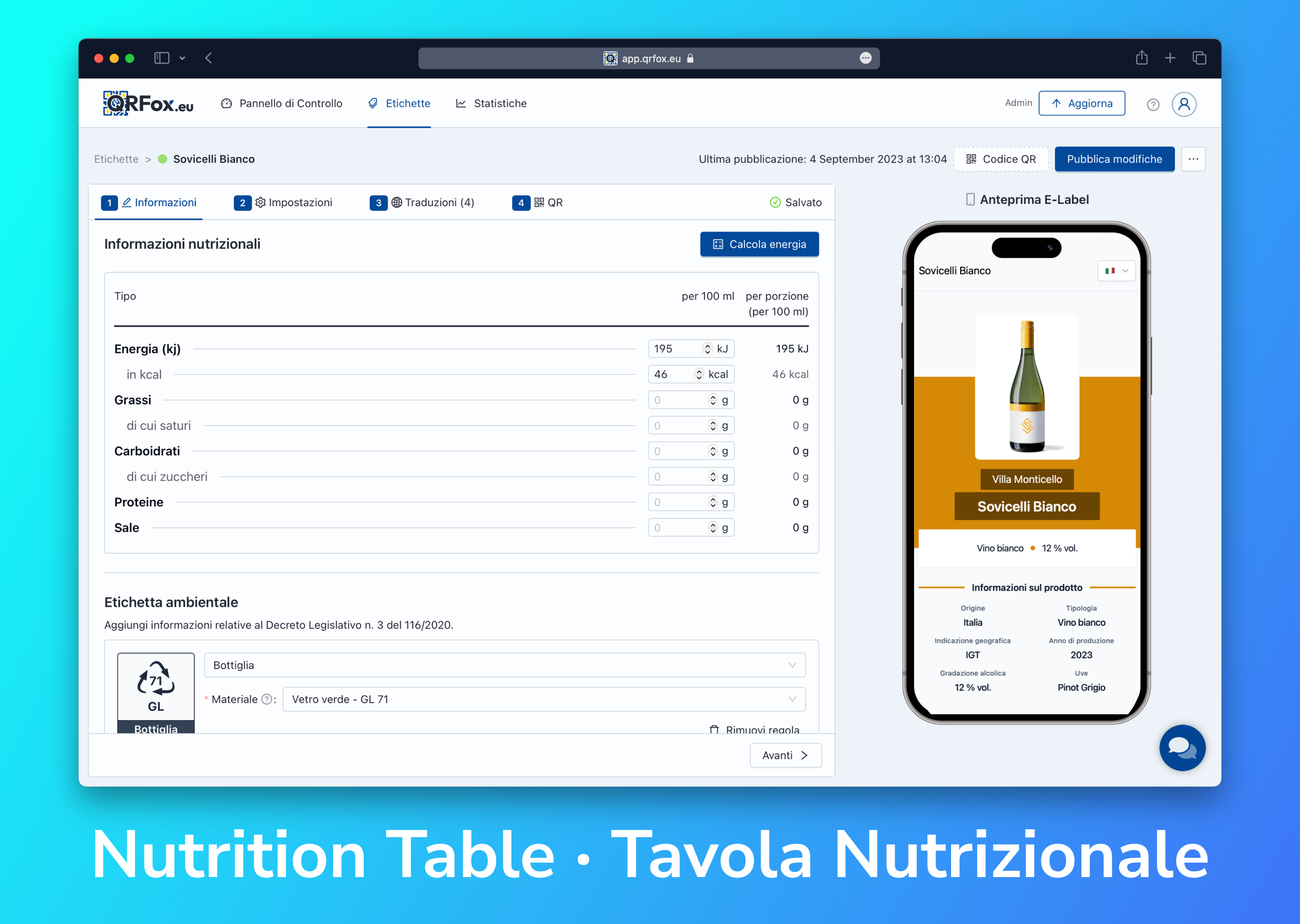 Nutrition Table with Calculator