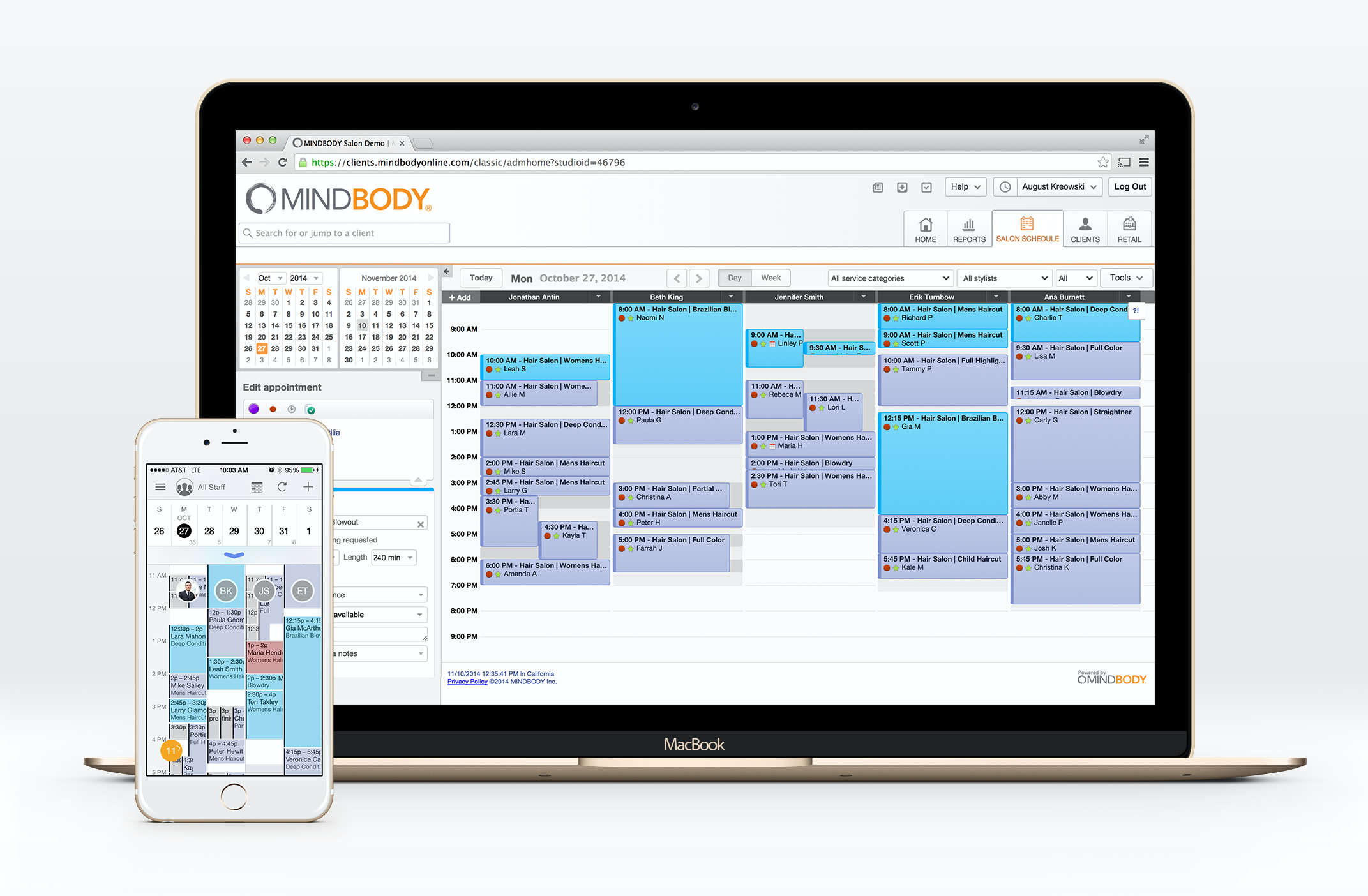 Mindbody Software - Check and manage schedules easily through a color-coded calendar