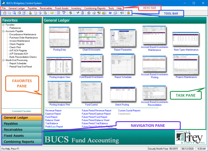 BUCS screenshot: BUCS home screen, navigate to any fund based task/action you need to perform!