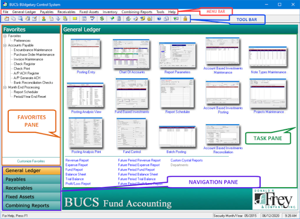 BUCS screenshot: BUCS home screen, navigate to any fund based task/action you need to perform!
