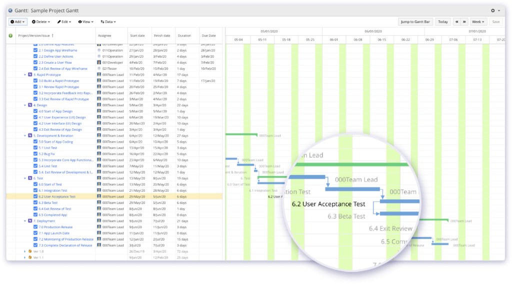 WBS Gantt Chart for Jira Software - 4 types of task dependencies are available (Start-Start, End-Start, Start-End, End-End) for easy project planning.