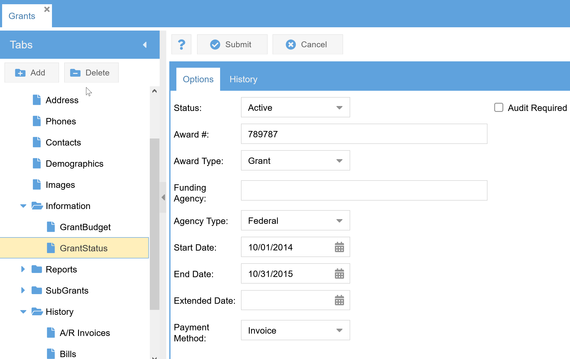 Get all your grant information in one convenient place. AccuFund’s Grants Management module empowers your agency to fully manage the grant process, from application, approval, task assignments, and spending to reporting and grant retirement.