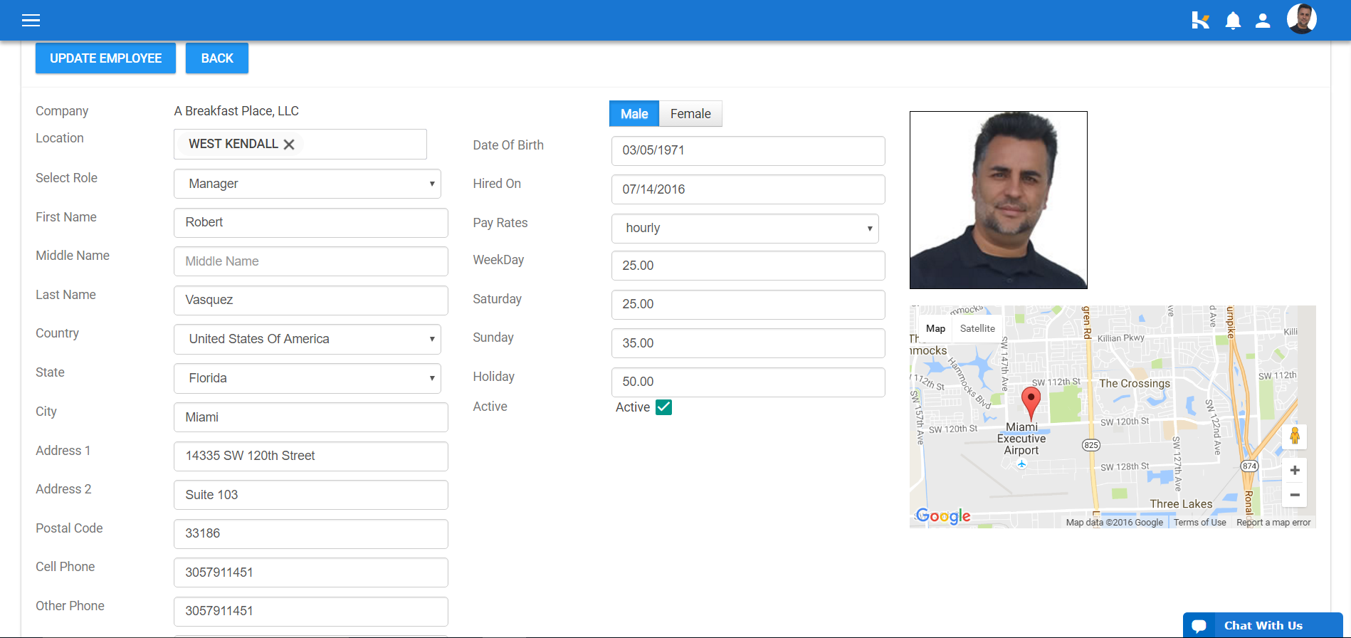 Recipe Costing Software - Employee profiles can be added for each location, including their pay rate