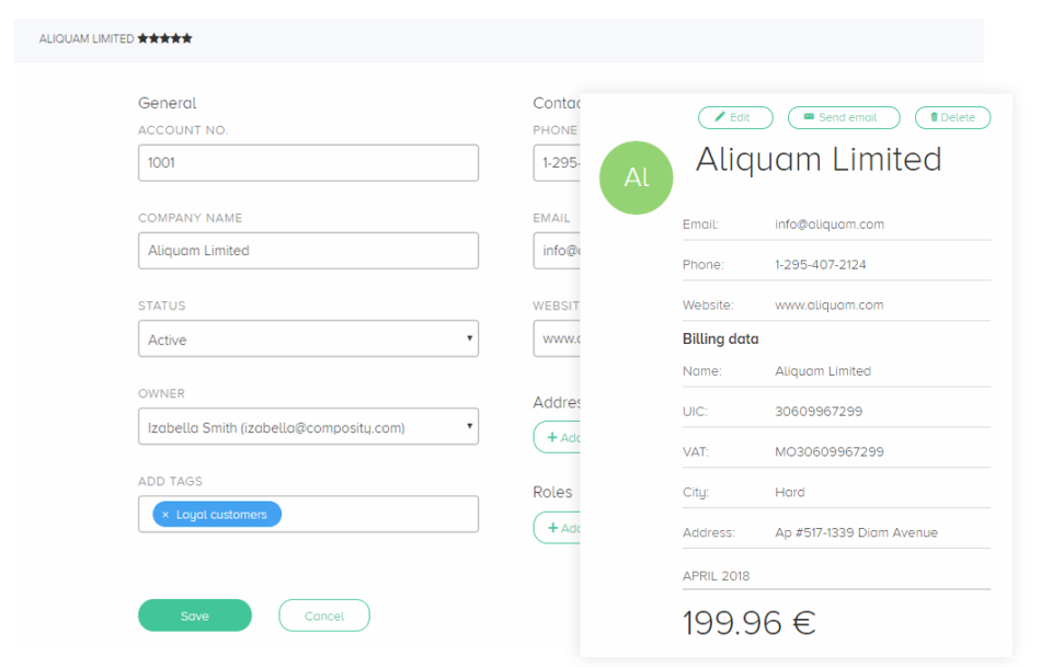 Composity screenshot: Composity's CRM allows users to record and manage customer data throughout the sales cycle