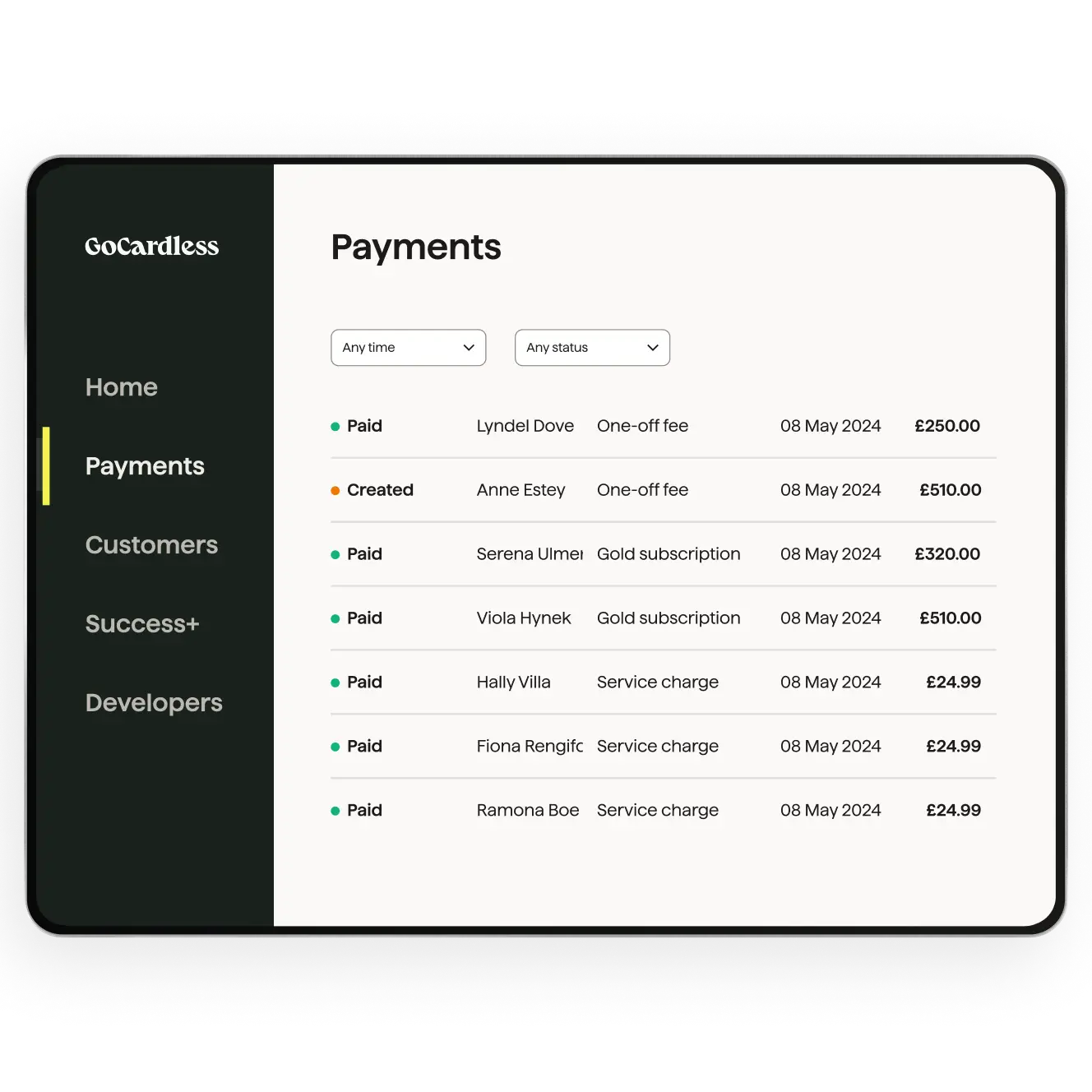 GoCardless view payments