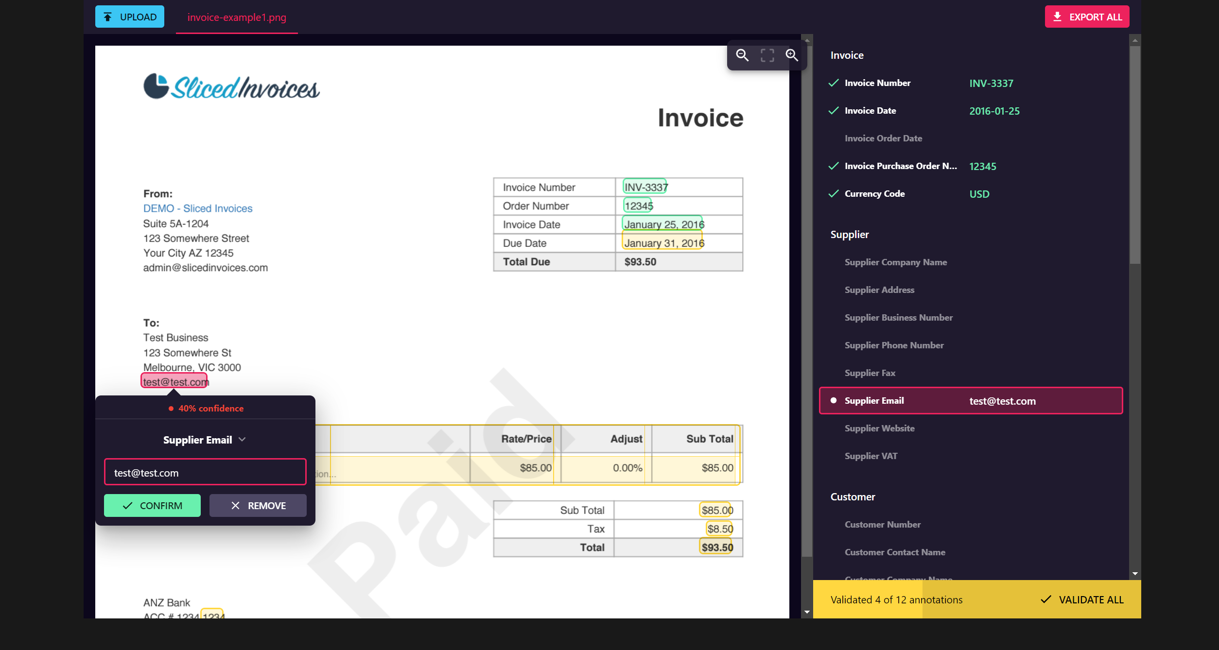 Invoice data extraction example