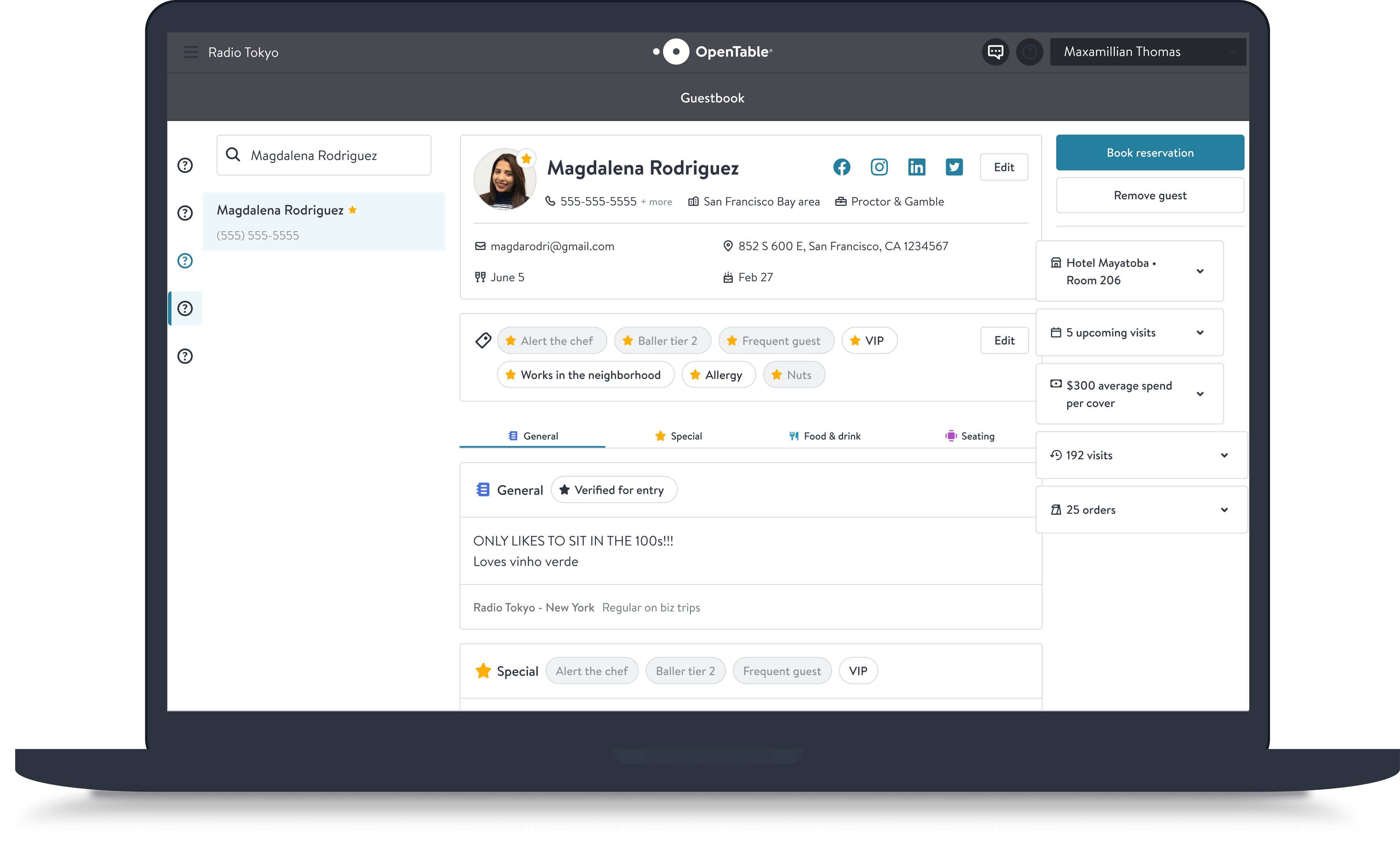 Organize and view all guest data in one place with guestbook. Get intel on guests across the platform, merge duplicate guest profiles, archive old or irrelevant profiles so staff can find the right guests, and more.