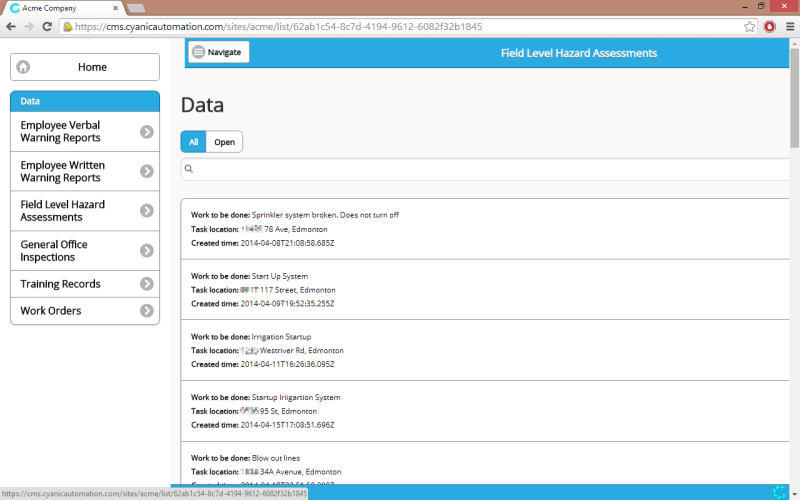 Cyanic HSE Software - Field Level Hazards Assessments forms are available on Cyanic HSE