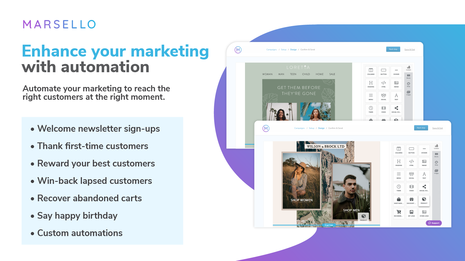 Marsello Software - Build your own email marketing automations with a drag-and-drop campaign builder
