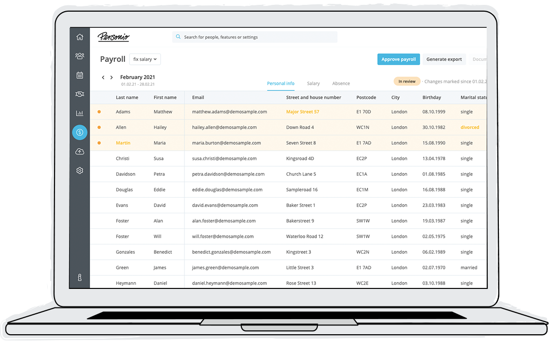 Avoid working with chaotic lists just before your payroll dates. Maintain all personnel data centrally to create the basis for stress-free payroll processes.